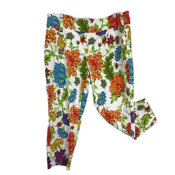 Premise Tropical Floral Bengaline Crop Pants size Large Tummy Control Pull on - Picture 1 of 10